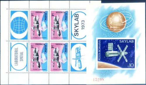 Rumänien. Astronautica 1974. Skylab. 2 Zettel.