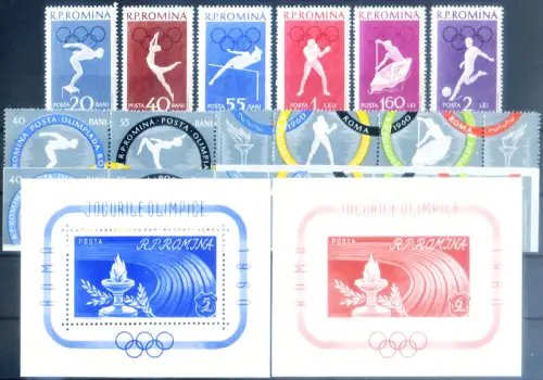 Rumänien. Sport. Olympiade Rom 1960. 3 Serien + 2 Zettel.