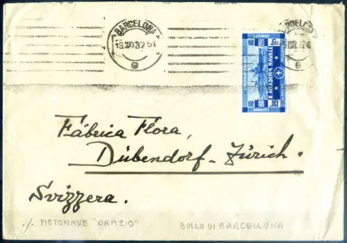 Italien Königreich. Akademie von Livorno 1,25 Lire. Motorschiff 'Orazio', für Barcelona 1932.