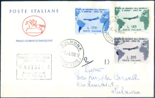 Italienische Republik. Besuch von Präsident Gronchi in Südamerika 1961. FDC.