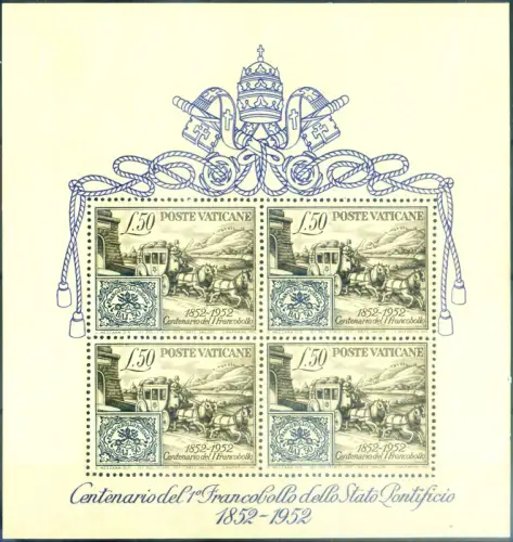 Vatikan. Hundertjahrfeier der Briefmarke 1952. Zettel.