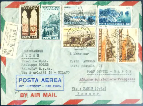 Italienische Republik. Tourist 1953. Einschreiben für Gabun.