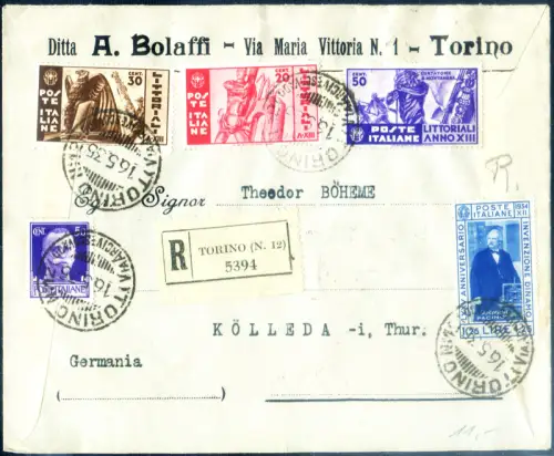 Italien Königreich. Littoriali 1935. Komplette Serie + Ergänzungen auf Einschreiben für Deutschland.