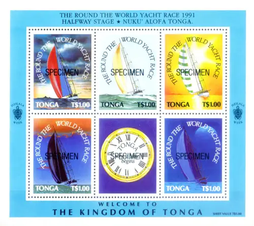 Tonga. Sport. Segel 1991. Zettel mit Aufdruck 'Specimen'.