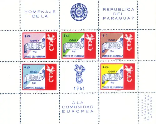 Paraguay. Hommage an Europa 1961. 2 Zettel.