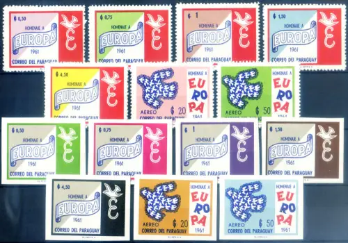 Paraguay. Hommage an Europa 1961. Serie gezahnt + ungezähnt + 4 Zettel.