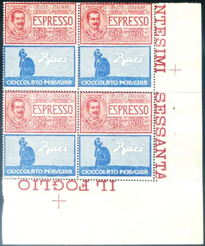 Italien Königreich. Werbung. 'Perugina' 1925. 4er Block.