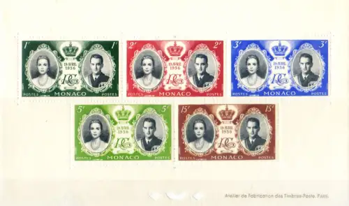 Monaco. Hochzeit von Ranieri II und Grace Kelly 1956. 2 Zettel. Minimale Eurogrinze Falten, wie gebraucht.