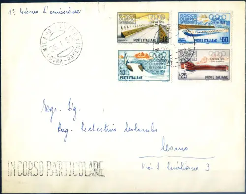 Italienische Republik. Sport. Olympische Spiele in Cortina 1956. FDC.