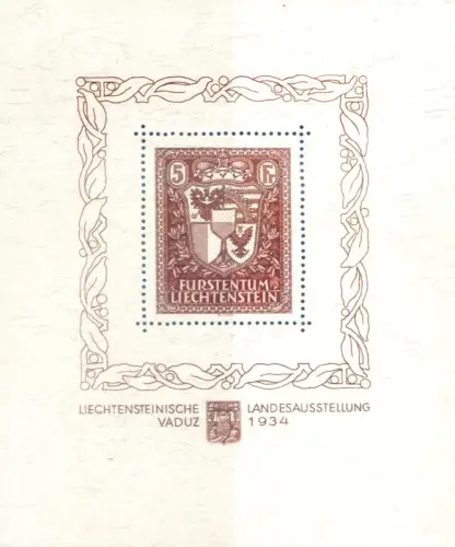 Liechtenstein. Ausstellung von Vaduz 1934. Zettel.