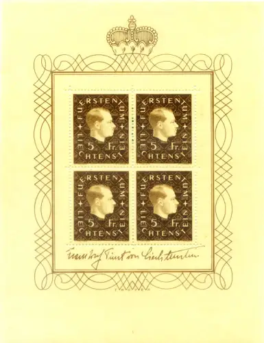 Liechtenstein. Prinz Franz Joseph II 1939. Zettel.