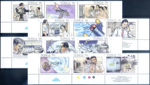 Tonga. Telekommunikation 1991. Aufdrucke 'Specimen'.