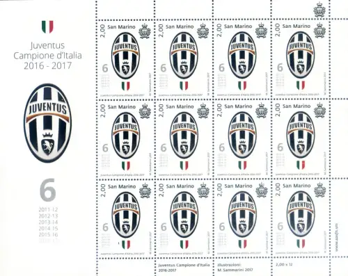 San Marino. Sport. Fußball 2017. Juventus. Kleinbogen.