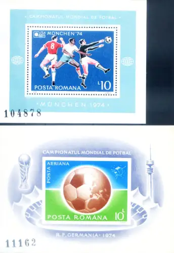 Rumänien. Sport. Fußball 1974. 2 Zettel.