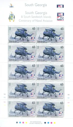 Südgeorgien. Marine Luftfahrt 2009. 4 Miniblätter.