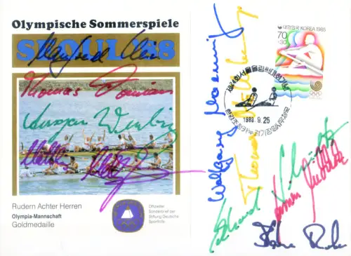 Korea. Süd. Sport. Olympiade Seoul 1988. Rudern. Autogrammumschlag der deutschen Siegermannschaft.