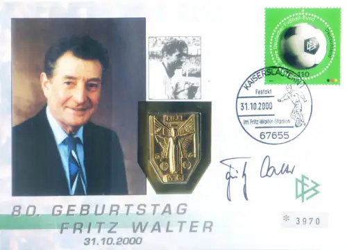 Westdeutschland. Sport. Fußball 2000. Autogrammumschlag von Fritz Walter.