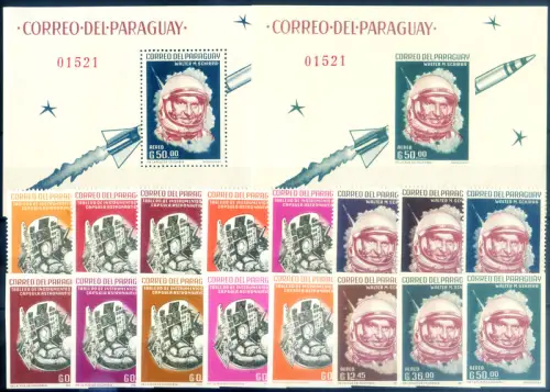 Paraguay. Astronautica 1963. W. Schirra. Serie + 2 Zettel.