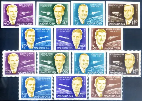 Ungarn. Astronautica 1962. Serie gezahnt + ungezähnt.