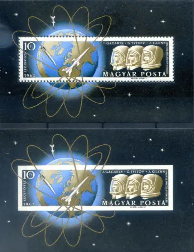 Ungarn. Astronautica 1962. gezacktes + ungezähntes Zettel.