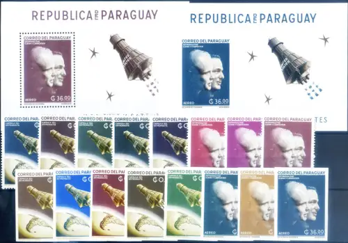 Paraguay. Astronautica 1962. Glenn und Carpenter. Serie gezahnt + ungezähnt + 2 Zettel.