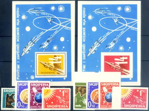 Albanien. Astronautica 1962. Serie gezahnt + ungezähnt + 2 Zettel.