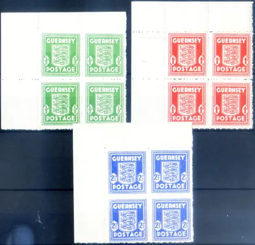 Guernsey. Deutsche Besetzung 1941-1944. 4er Blöcke, Bogenwinkel.