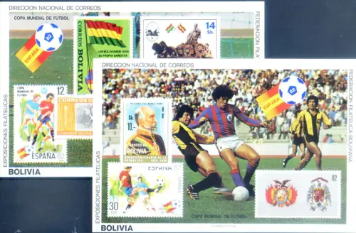 Bolivien. Sport. Fußball 1982. 2 Zettel (Spielszenen).