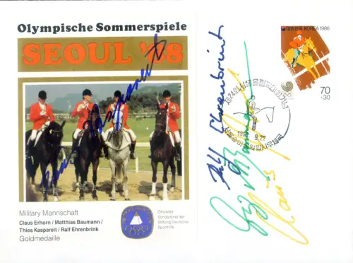Korea. Süd. Sport. Olympiade Seoul 1988. Reiten. Autogrammumschlag der deutschen Siegermannschaft.