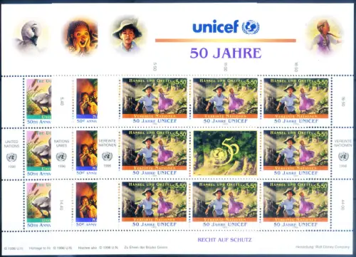 Vereinte Nationen. 3 Büros. Unicef 1996. 6 Miniblätter.