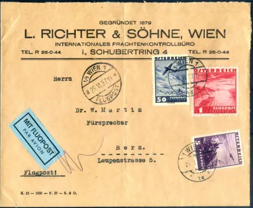 Österreich. Luftpost. Brief nach Wien 25.06.1937.