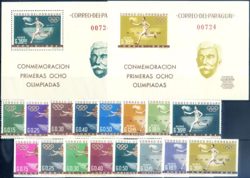 Paraguay. Sport. Geschichte der Olympischen Spiele 1963. Serie gezahnt + ungezähnt + 2 Zettel.