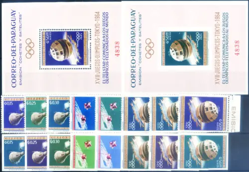 Paraguay. Telstar e Sport Satellite 1964. Serie gezahnt + ungezähnt + 2 Zettel.