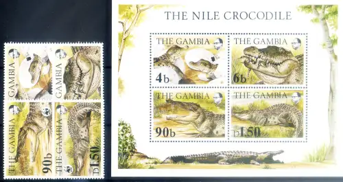 Gambia. Fauna. Krokodil 1984. WWF. Serie + Zettel.