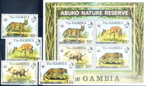 Gambia. Wildtiere 1976. WWF. Serie + Zettel.