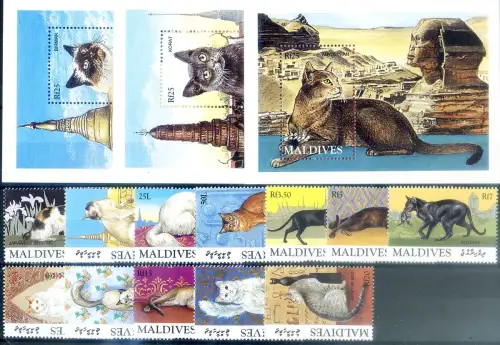 Malediven. Fauna. Katzen 1994. Serie + 3 Zettel.