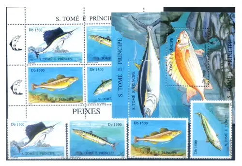 S. Tomé und Principe. Fauna. Fische 1966. Serie + 2 Zettel + Kleinbogen.