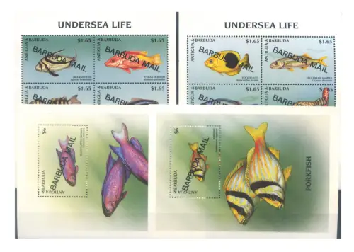 Barbuda. Fauna. Fische 2000. Serie + 2 Zettel.