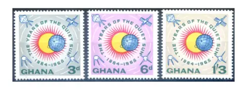 Ghana. Jahr der 'ruhigen Sonne' 1964-1965 (neue Farben). Serie + 3 Miniblätter.