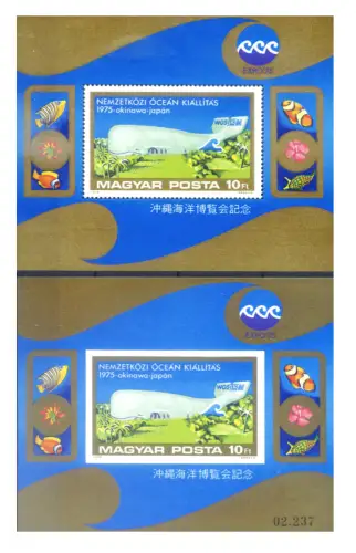 Ungarn. Okinawa Expo 75. 2 Zettel.