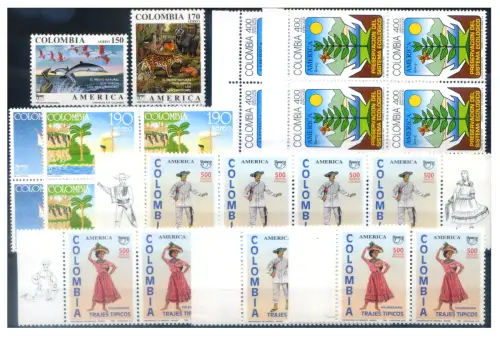 Kolumbien. UPAEP. Kleines Konvolut Ausgaben 1990-1996.