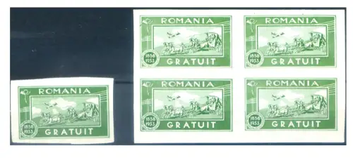 Rumänien. Franchise 1933. Einzel + 4er Block.