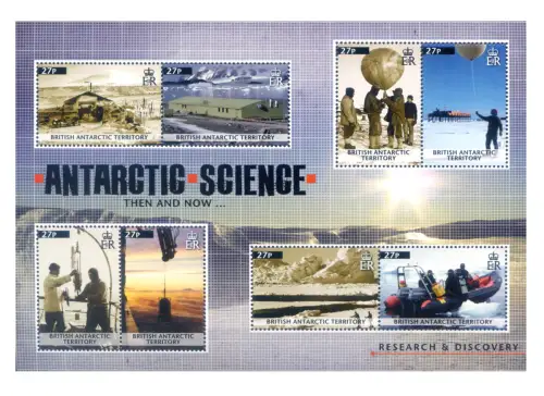 Britisches Antarktisgebiet. Wissenschaftliche Forschung 2011. Kleinbogen + 2 Zettel.