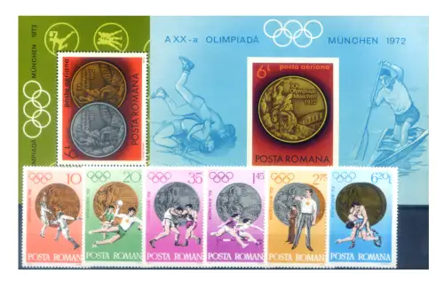 Rumänien. Sport. Olympiade München 1972. Serie + 2 Zettel.