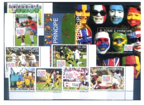 S. Tomé und Principe. Sport. Fußball 1993. Serie + 2 Zettel.