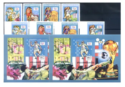 Madagaskar. Sport. Fußball 1992. 2 Serien + 10 Zettel.