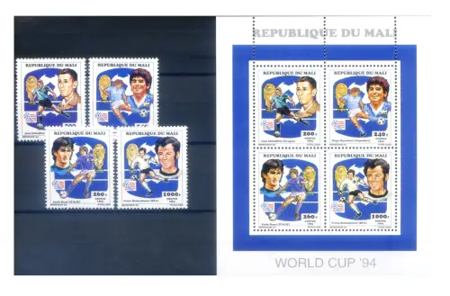 Mali. Sport. Fußball 1994. Serie + Kleinbogen + 5 Zettel.