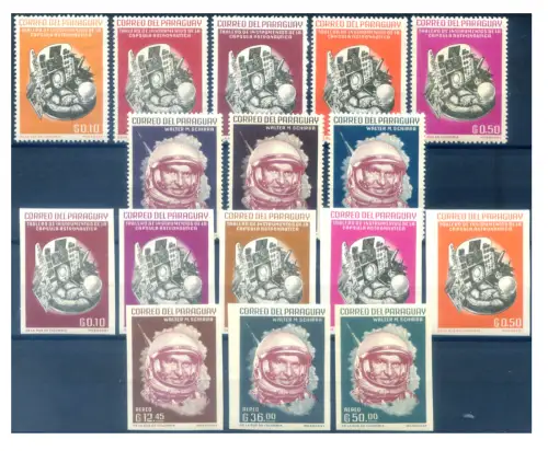 Paraguay. Astronautik. Walter Schirra 1963. 2 Serien + 2 Zettel.