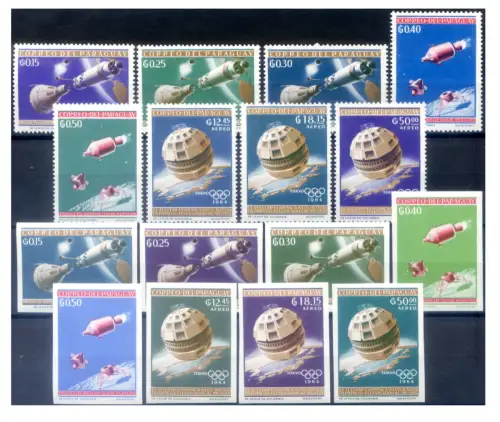 Paraguay. Astronautik. Raketen und Satelliten 1964. 2 Serien + 2 Zettel.
