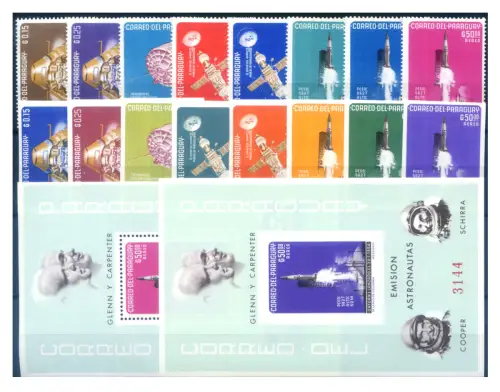 Paraguay. Astronautik. Apollo Projekt, Satellit und Rakete 1964. 2 Serien + 2 Zettel.